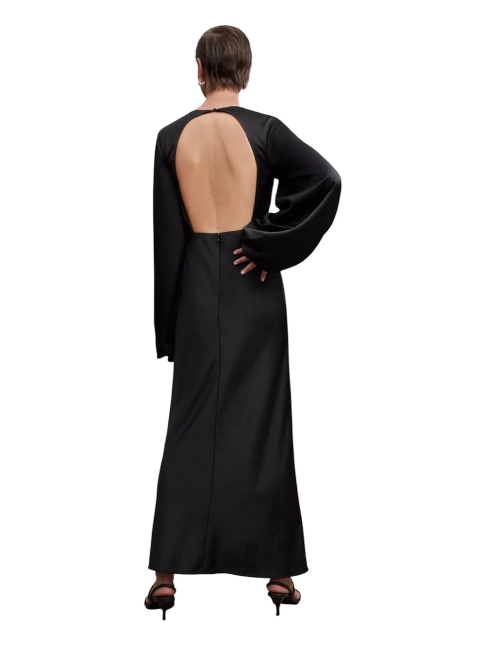 Significant Other Demi Dress Black Open Back Cutout Balloon Sleeve US 10 - Picture 2 of 8